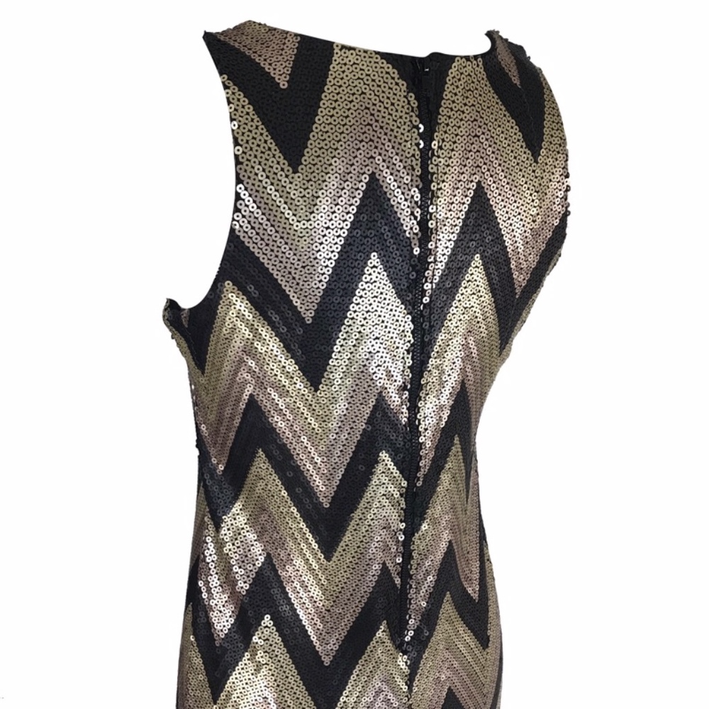 Cocktail Dress Gold Bronze Black Sequin Chevron - Picture 6 of 7